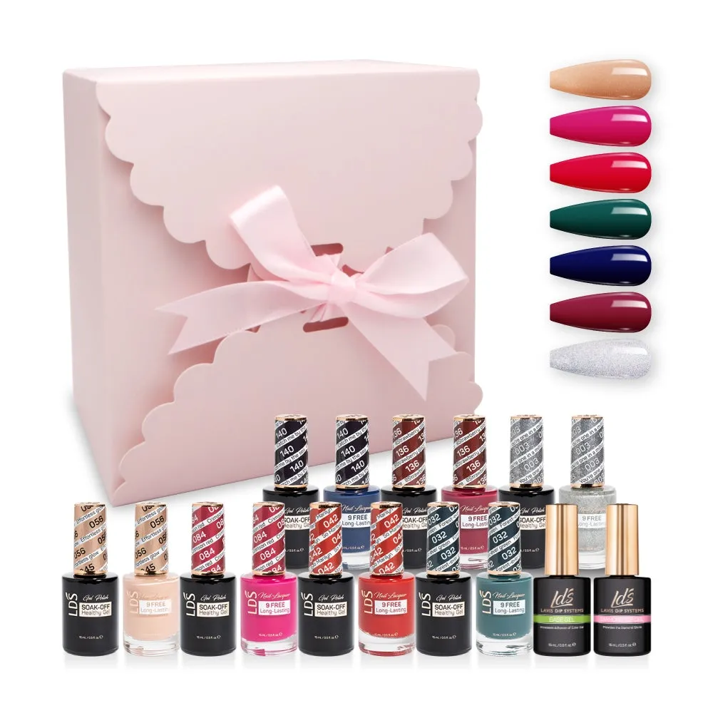 LDS Holiday Gift Bundle: 7 Gel & Lacquer, 1 Base Gel, 1 Top Gel - 056, 084, 042, 032, 140, 136, 003