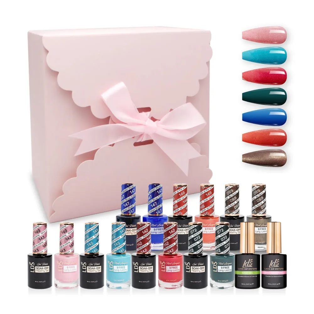 LDS Holiday Gift Bundle: 7 Gel & Lacquer, 1 Base Gel, 1 Top Gel - 143, 145, 142, 072, 147, 146, 089