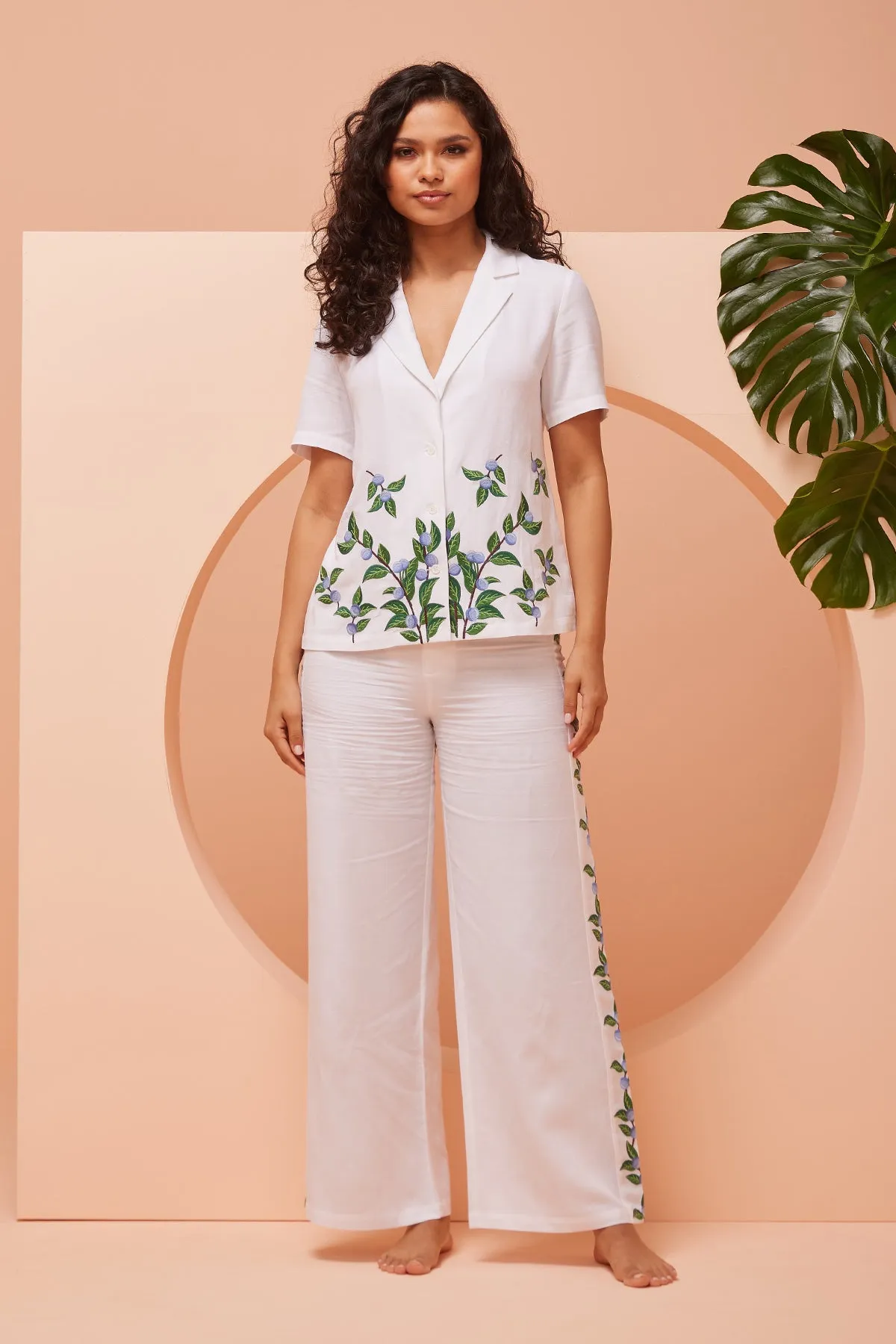 Leaf Embroidered Shirt & Pants