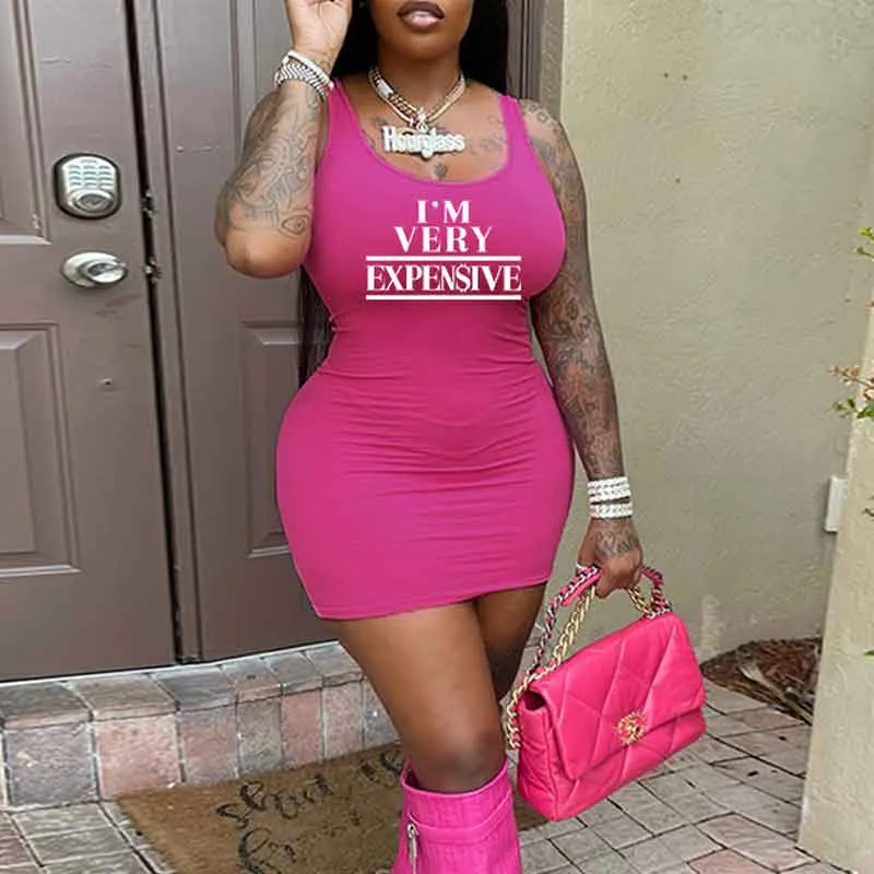 Letter Print Spaghetti Strap Bodycon Dress