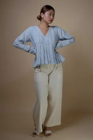 Light Blue Cotton Pleated Top