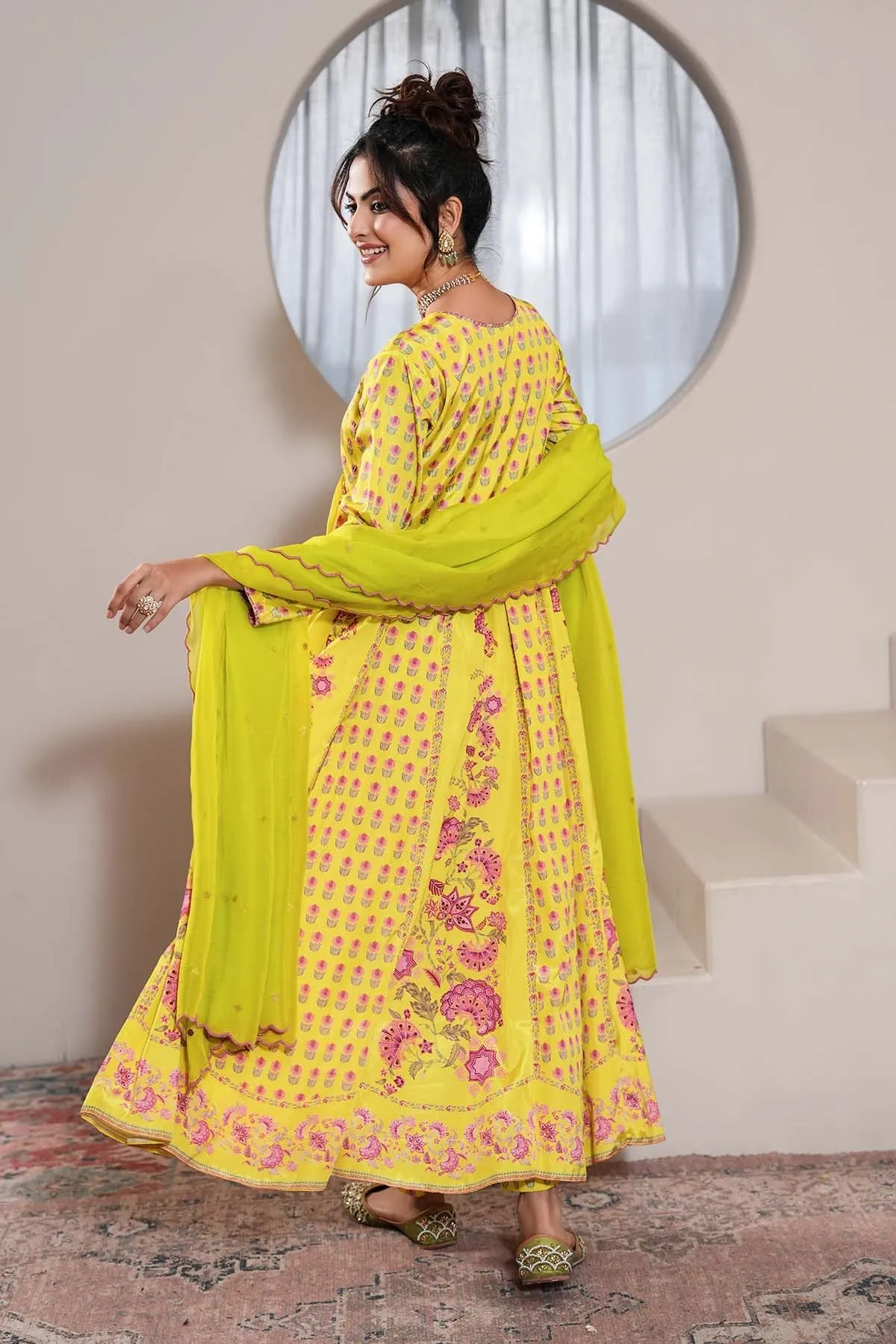 Lime Organza Pearl Work Dupatta