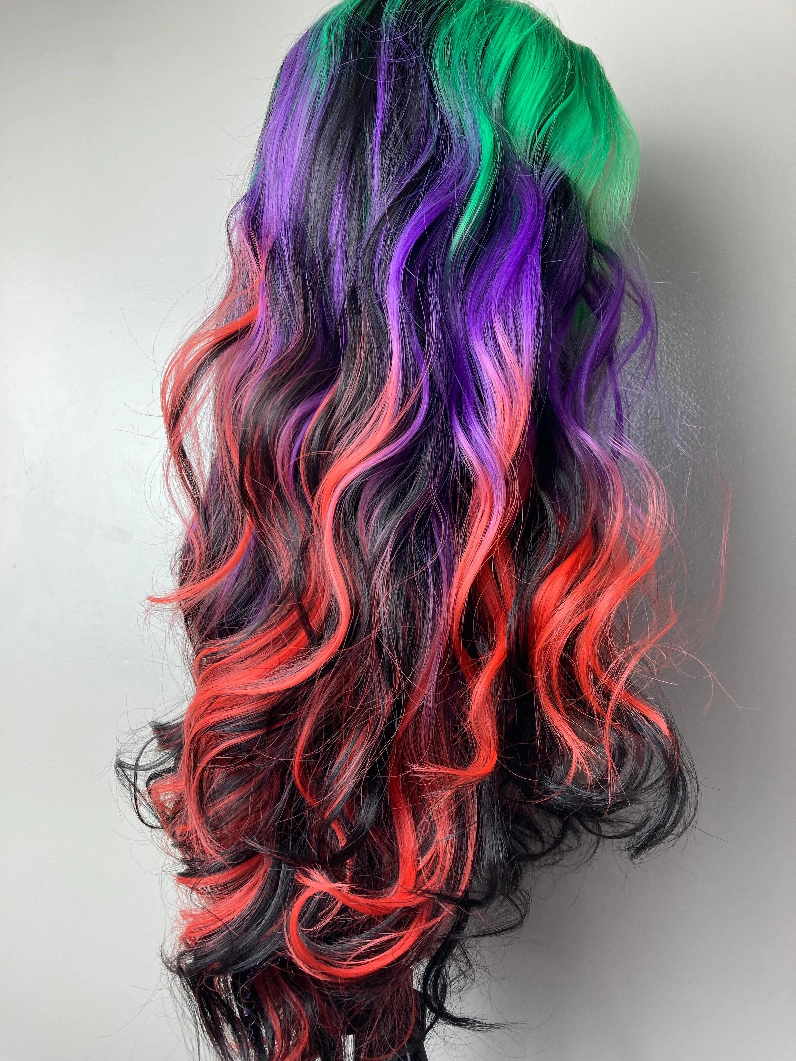 Long Curly Ombre Mermaid Rainbow Lace Front Wigs