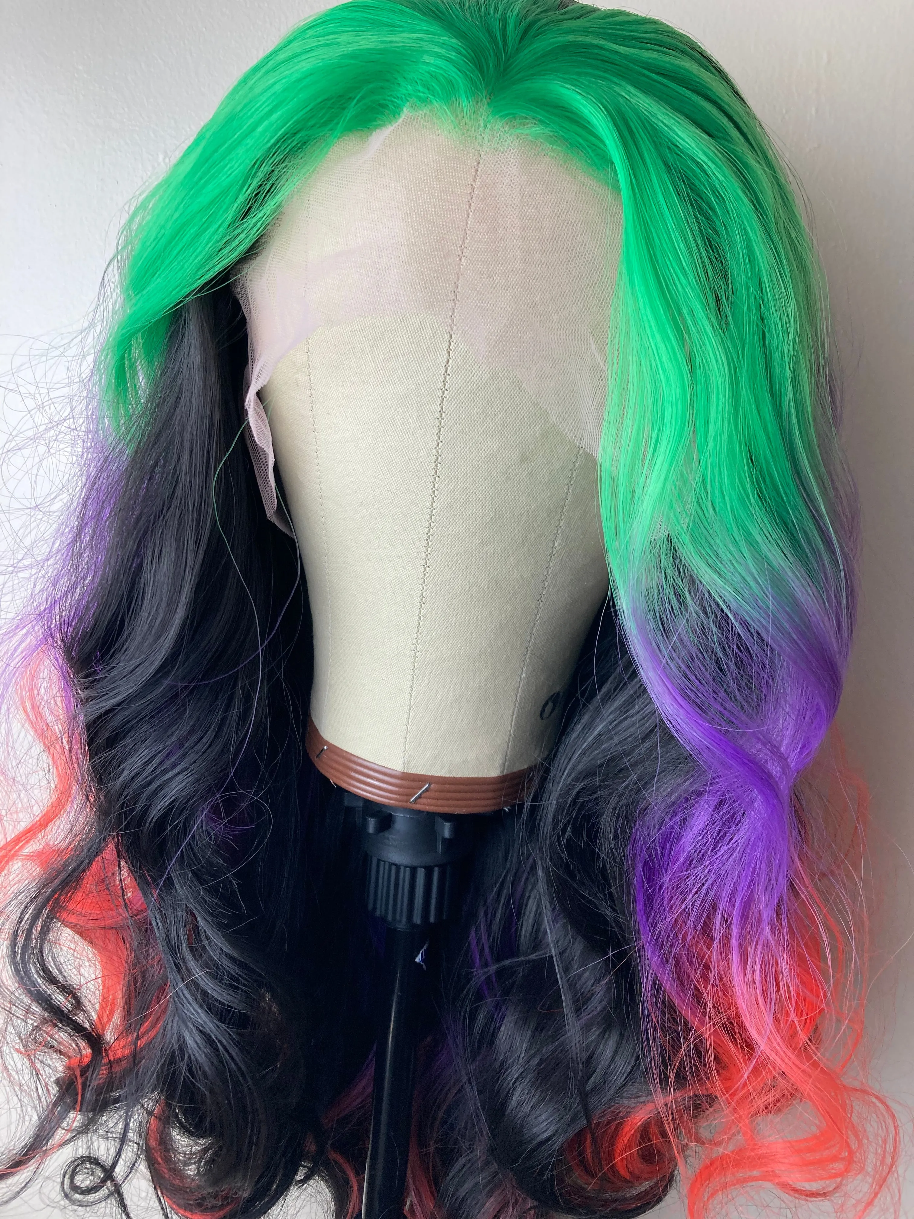 Long Curly Ombre Mermaid Rainbow Lace Front Wigs