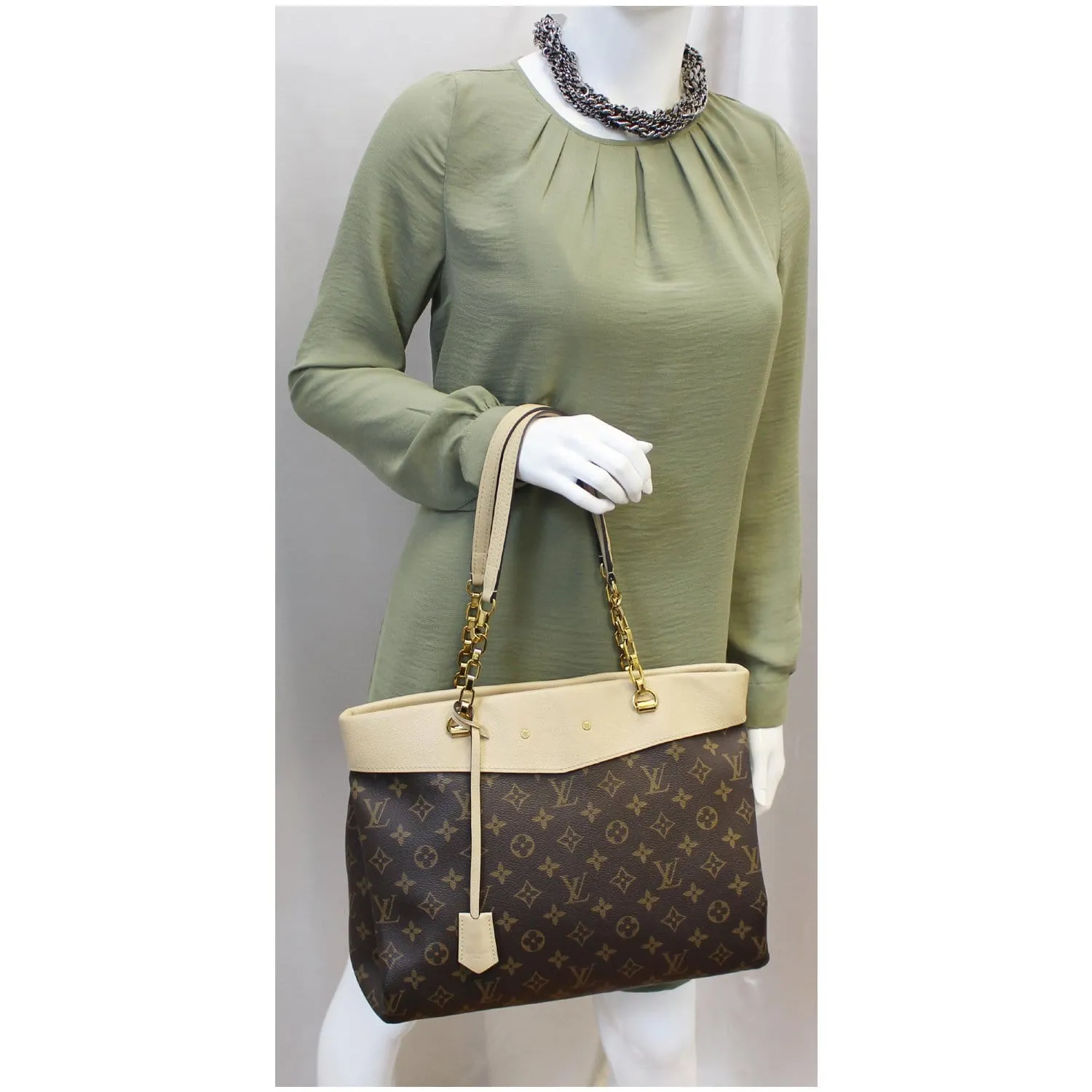 LOUIS VUITTON Pallas Chain Shopper Bag Monogram Canvas Dune
