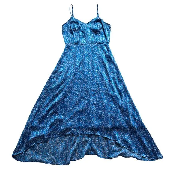 Lulu's Dreams of Love royal blue &amp; red floral sleeveless midi dress size M