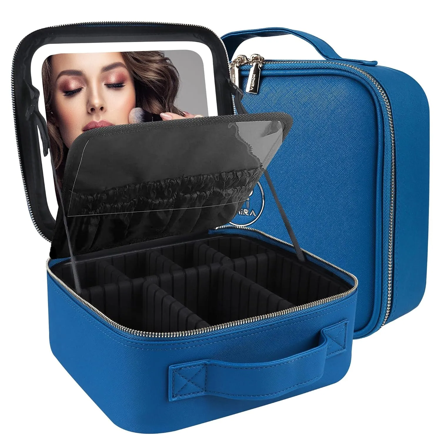 Makeup Bag with Mirror and Light Travel Makeup Train Case Cosmetic Organizer Portable Artist Storage Bag with Adjustable Dividers Makeup Brushes Storage Organizer Black