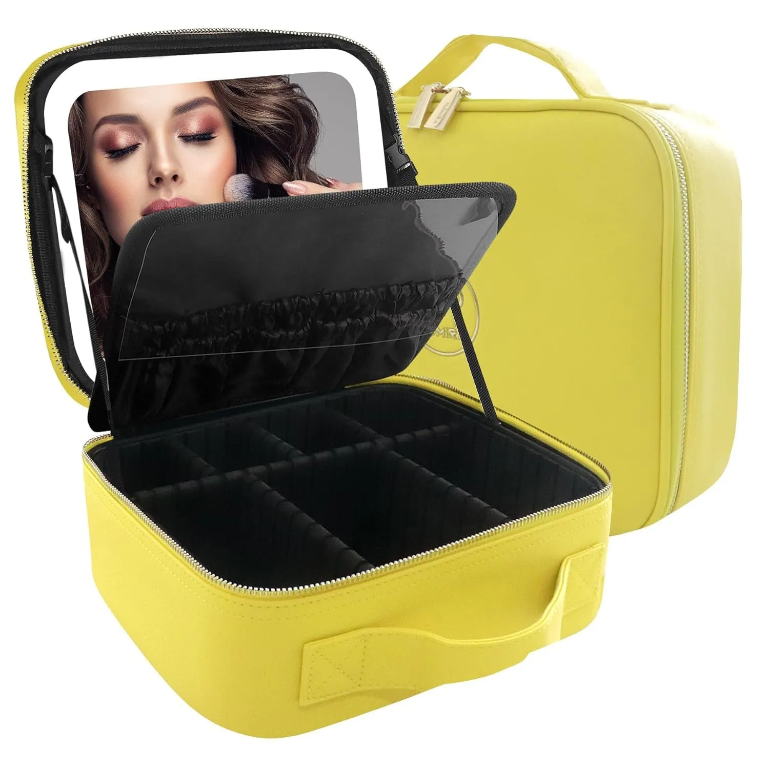 Makeup Bag with Mirror and Light Travel Makeup Train Case Cosmetic Organizer Portable Artist Storage Bag with Adjustable Dividers Makeup Brushes Storage Organizer Black
