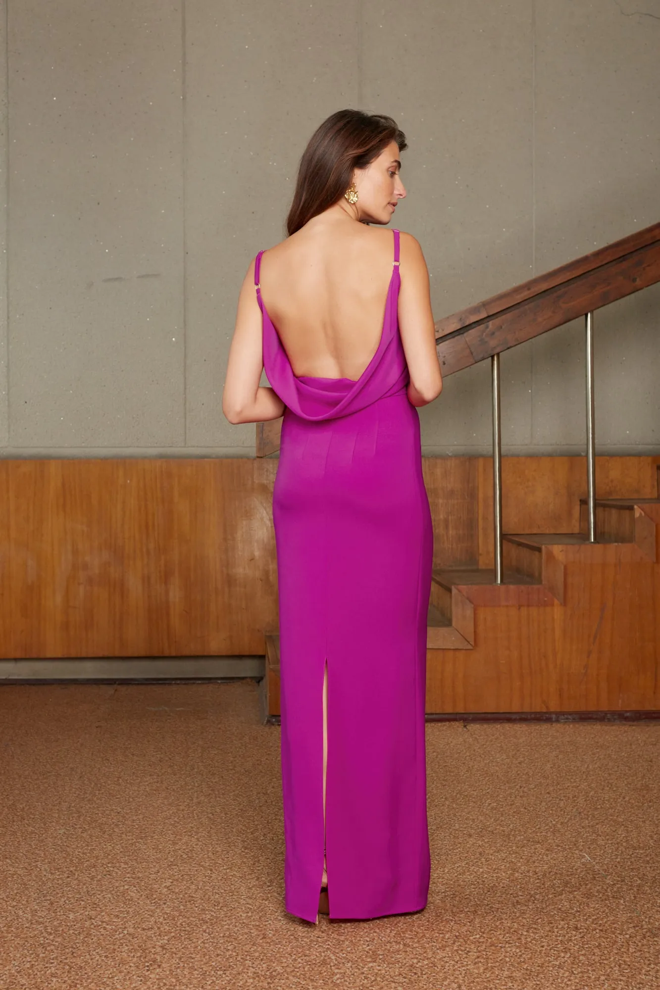MANOA fuchsia evening dress with cowl back