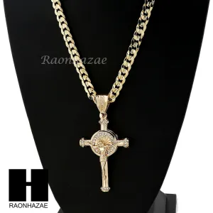MENS ANCHOR CROSS PENDANT & DIAMOND CUT CUBAN LINK CHAIN NECKLACE N57