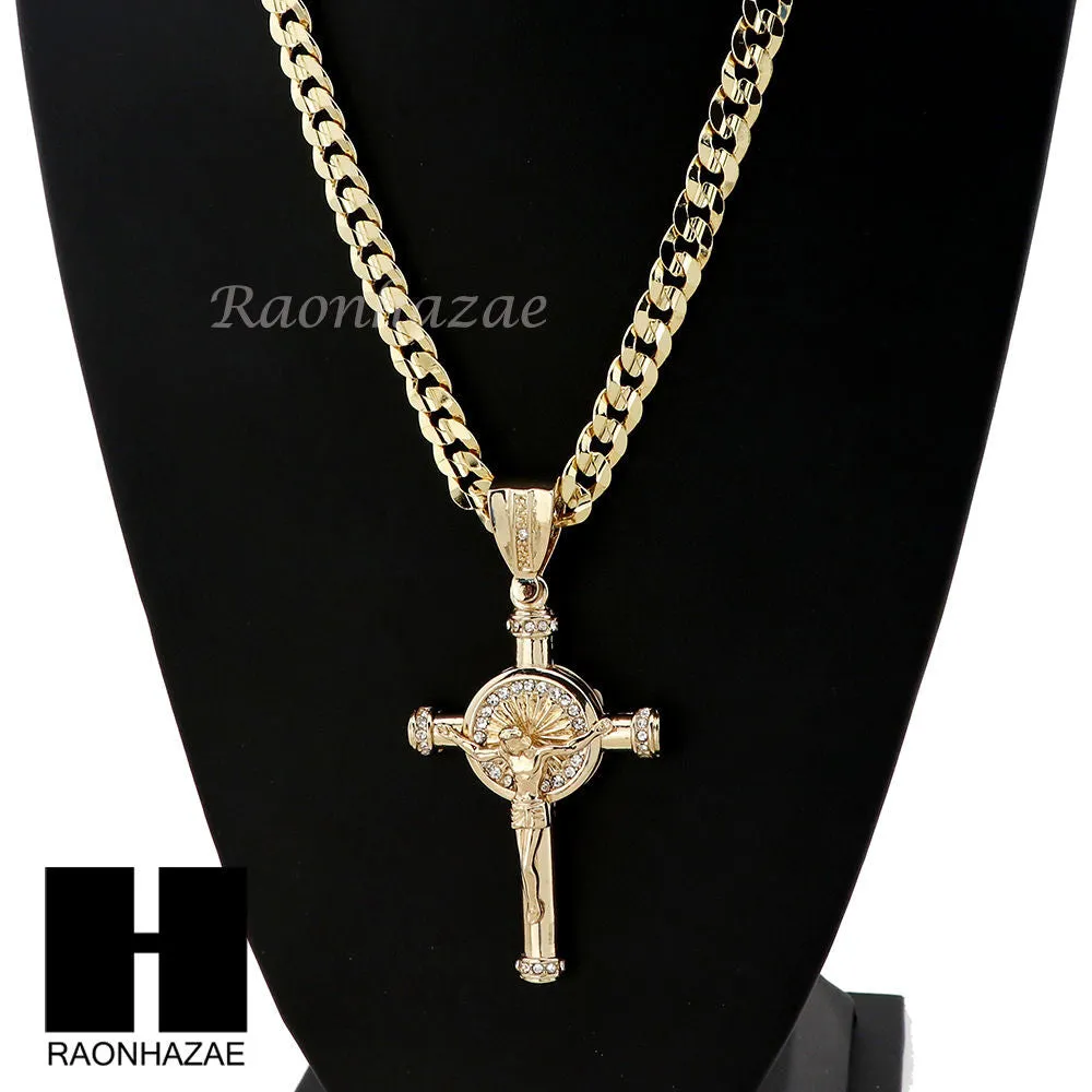 MENS ANCHOR CROSS PENDANT & DIAMOND CUT CUBAN LINK CHAIN NECKLACE N57