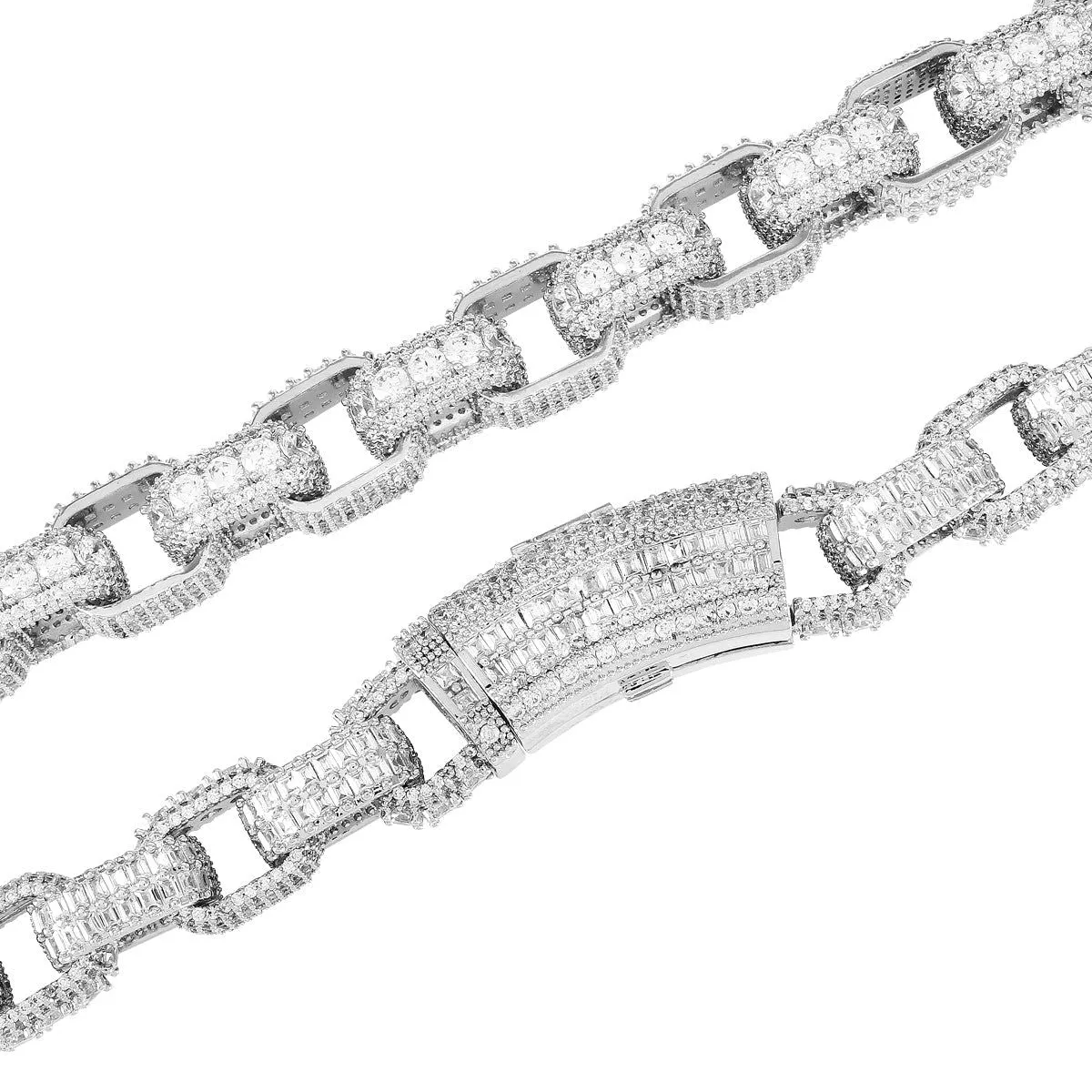 Mens Baguette Double Row Custom Micro Pave Hermes chain