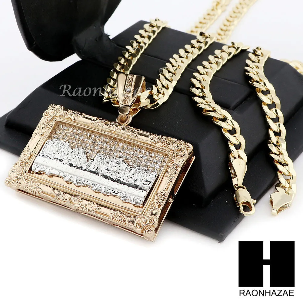 MENS L LAST SUPPER PENDANT & DIAMOND CUT CUBAN LINK CHAIN NECKLACE NN55