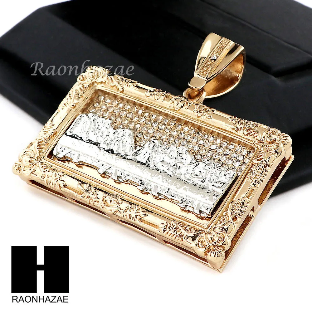 MENS L LAST SUPPER PENDANT & DIAMOND CUT CUBAN LINK CHAIN NECKLACE NN55