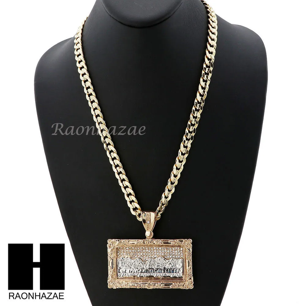 MENS L LAST SUPPER PENDANT & DIAMOND CUT CUBAN LINK CHAIN NECKLACE NN55