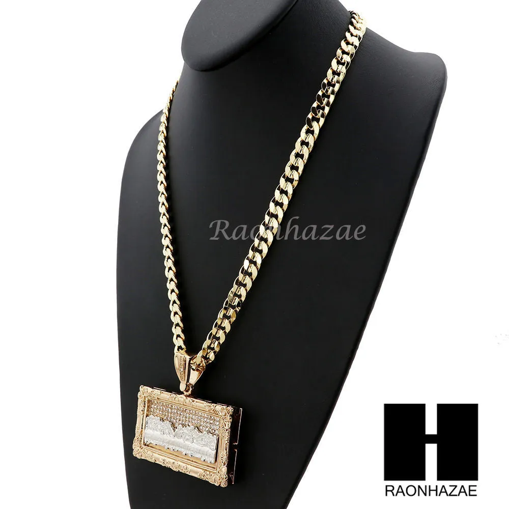 MENS L LAST SUPPER PENDANT & DIAMOND CUT CUBAN LINK CHAIN NECKLACE NN55