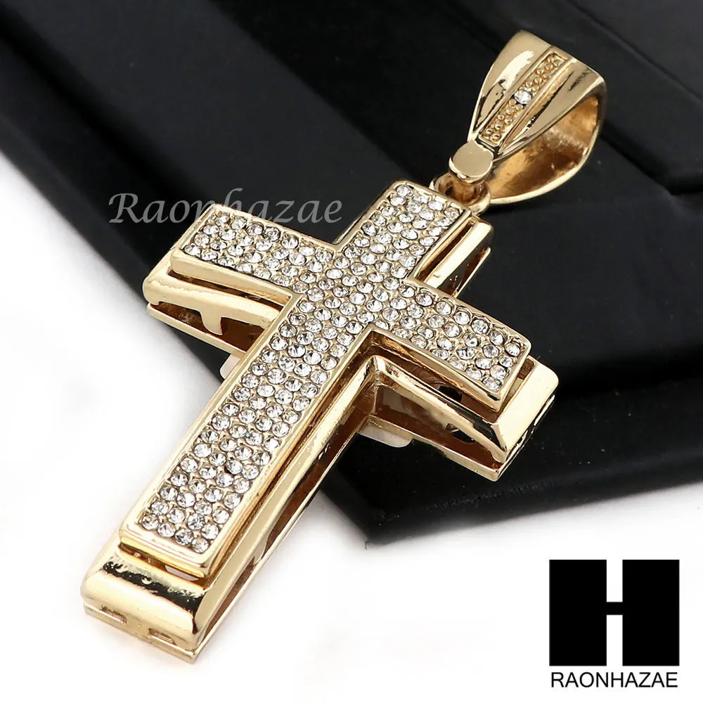 MENS LARGE CROSS PENDANT & DIAMOND CUT CUBAN LINK CHAIN NECKLACE NN50