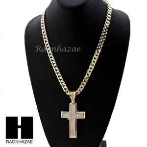 MENS LARGE CROSS PENDANT & DIAMOND CUT CUBAN LINK CHAIN NECKLACE NN50