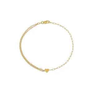 Mixed Chain Solid Heart Bracelet 14K