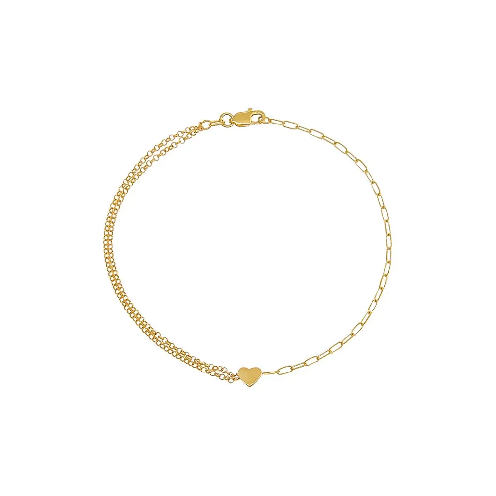 Mixed Chain Solid Heart Bracelet 14K
