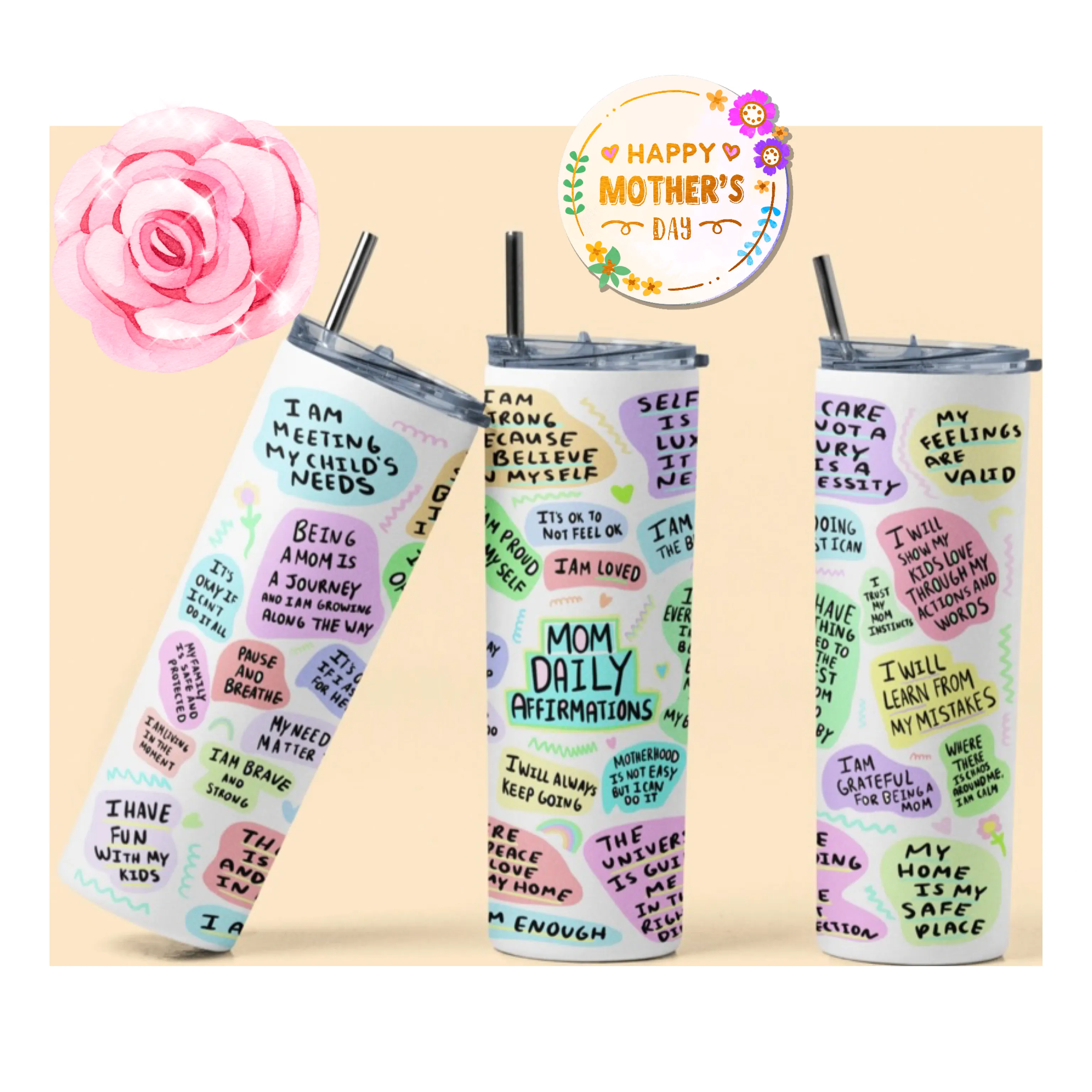 Mom Daily Affirmations 20oz Skinny Insulated Tumbler