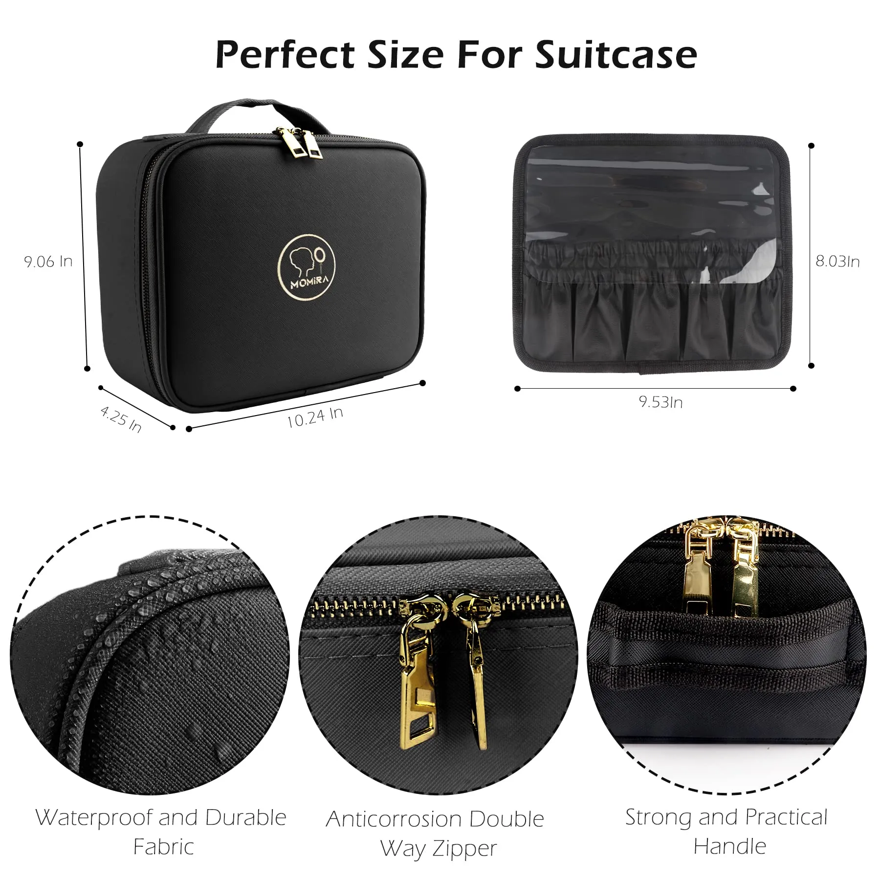 MOMIRA Makeup Bag with Mirror and Light Travel Makeup Train Case Cosmetic Organizer Portable Artist Storage Bag with Adjustable Dividers Makeup Brushes Storage Organizer Black