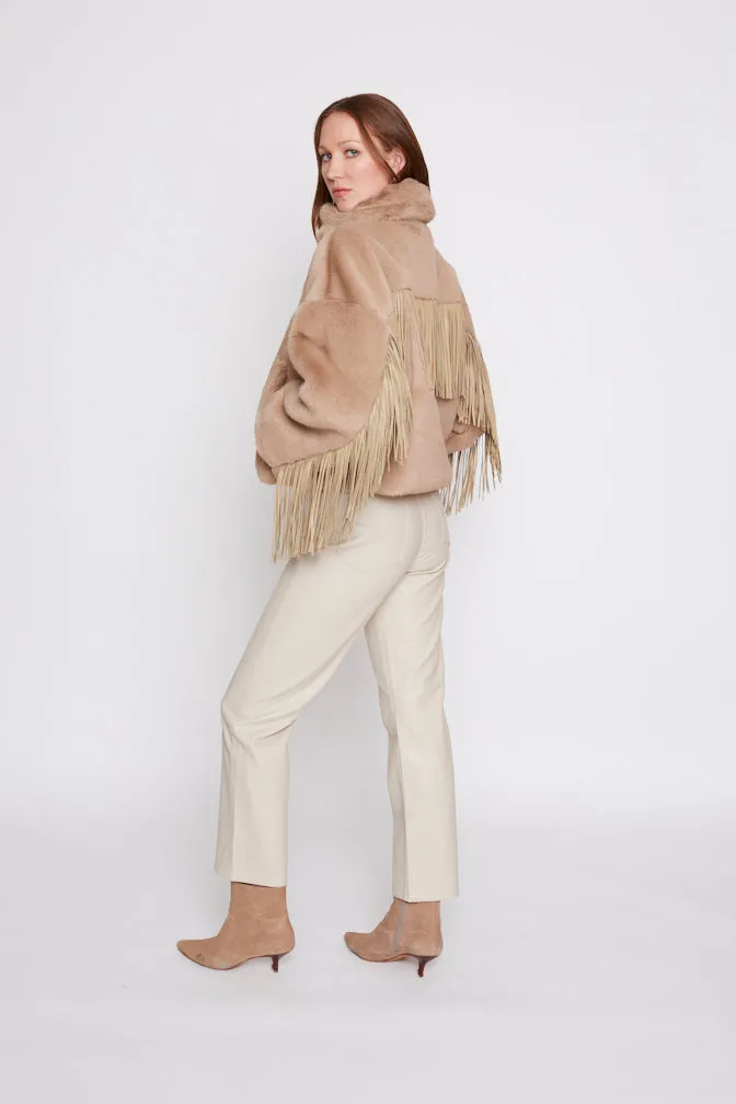 Moonlight Fringe Fur Jacket - Taupe