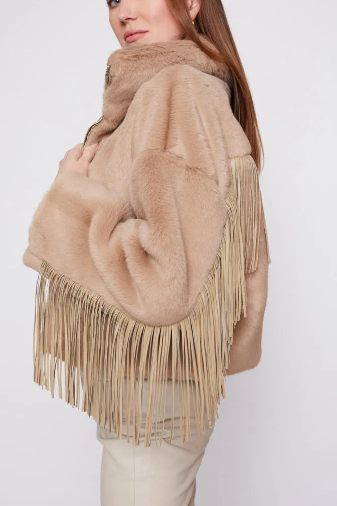 Moonlight Fringe Fur Jacket - Taupe