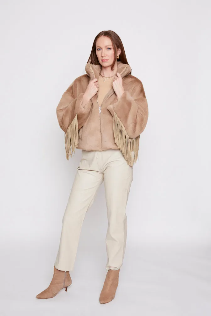 Moonlight Fringe Fur Jacket - Taupe