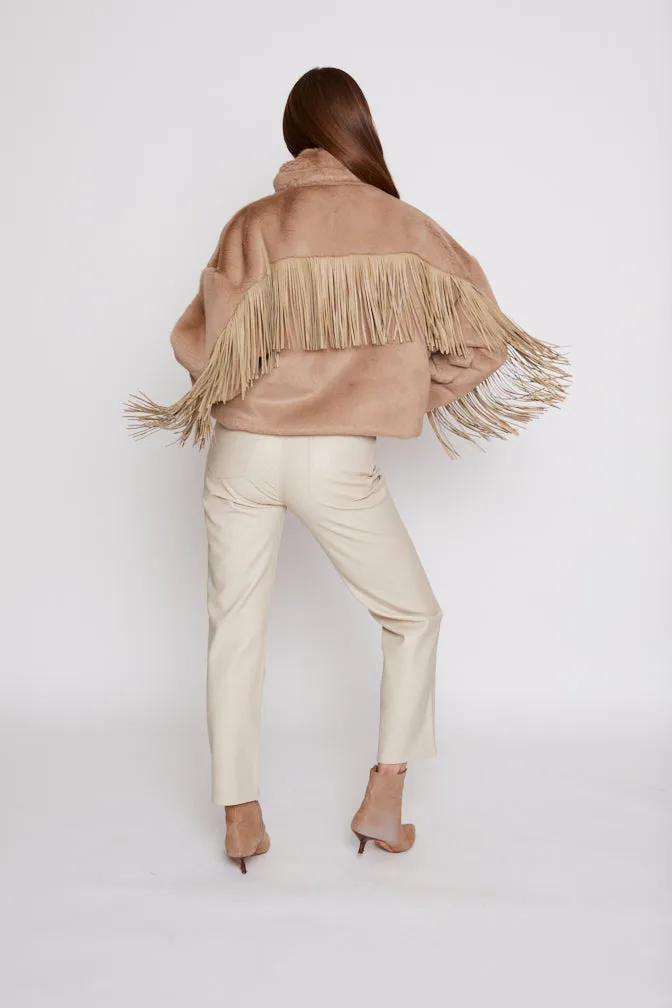 Moonlight Fringe Fur Jacket - Taupe