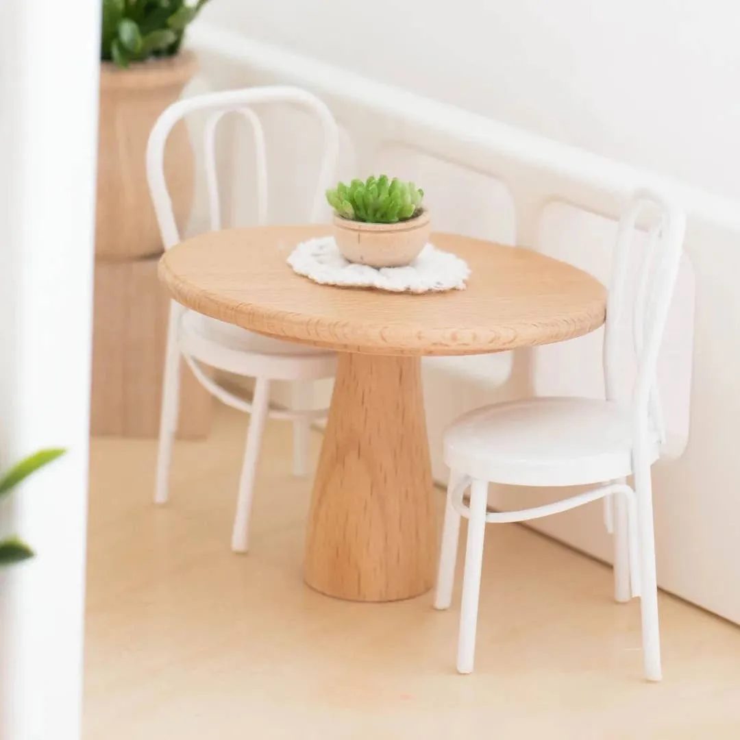 Mouse Sized Dollhouse Round Bistro Dining Table | Natural Wood