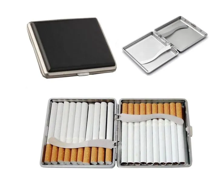 Mullica Stainless Steel and Leather Double Sided Flip Open Extra Slim Metal Cigarette Case Box Holder Holds 20 Cigarettes(Pack of 3)