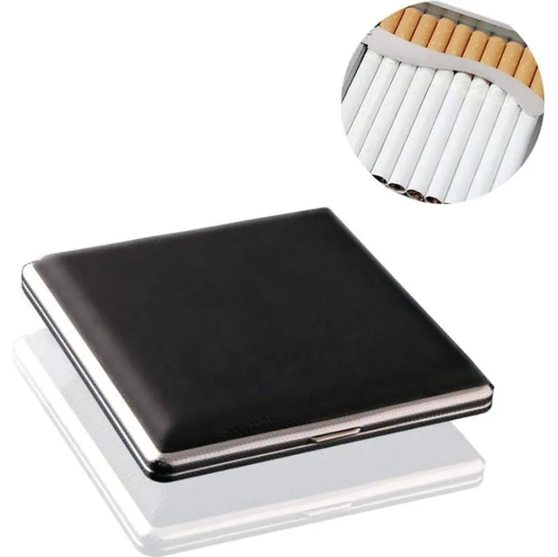 Mullica Stainless Steel and Leather Double Sided Flip Open Extra Slim Metal Cigarette Case Box Holder Holds 20 Cigarettes(Pack of 3)