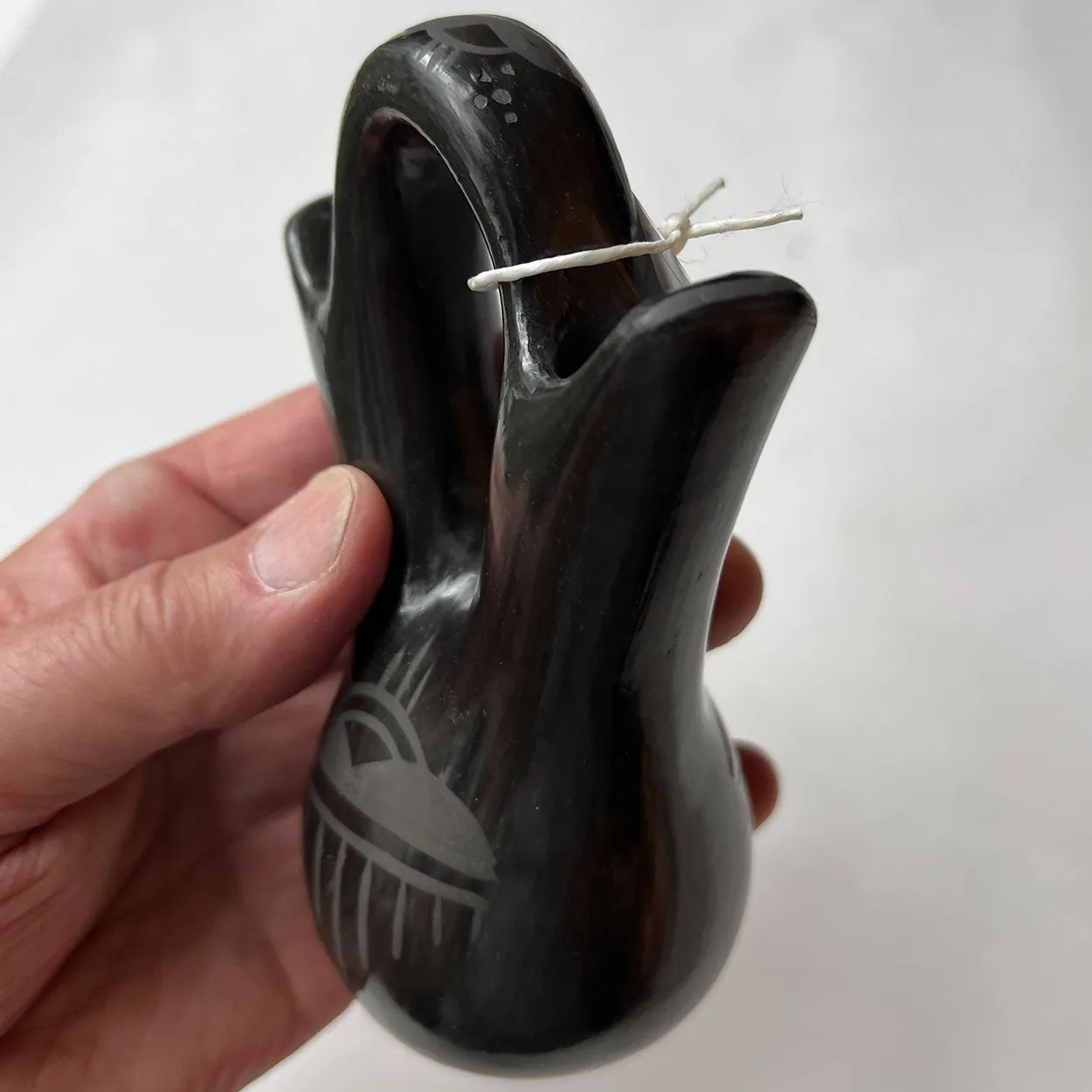 Native American Maria Santa Clara Blackware Pottery Wedding Vase Vessel