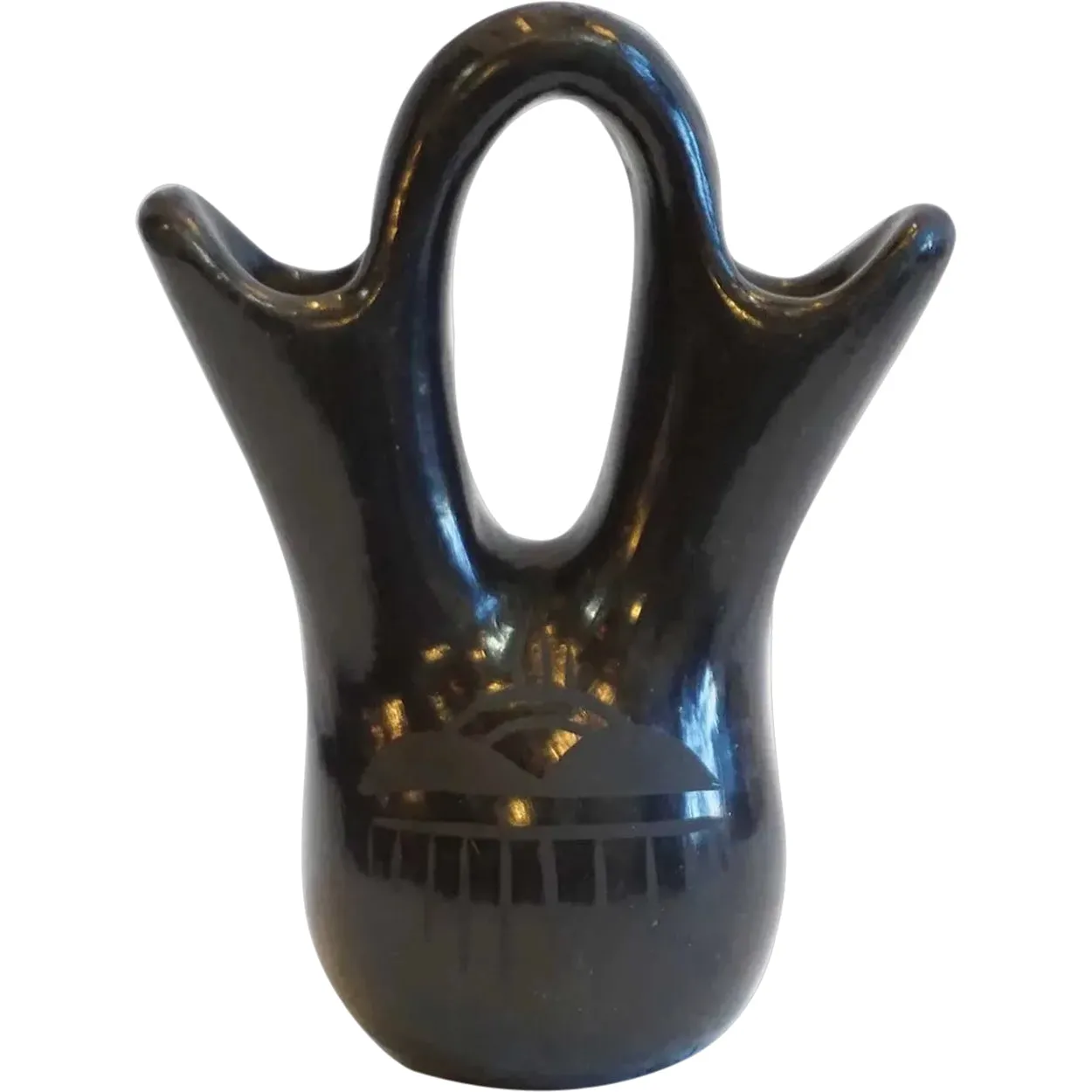Native American Maria Santa Clara Blackware Pottery Wedding Vase Vessel