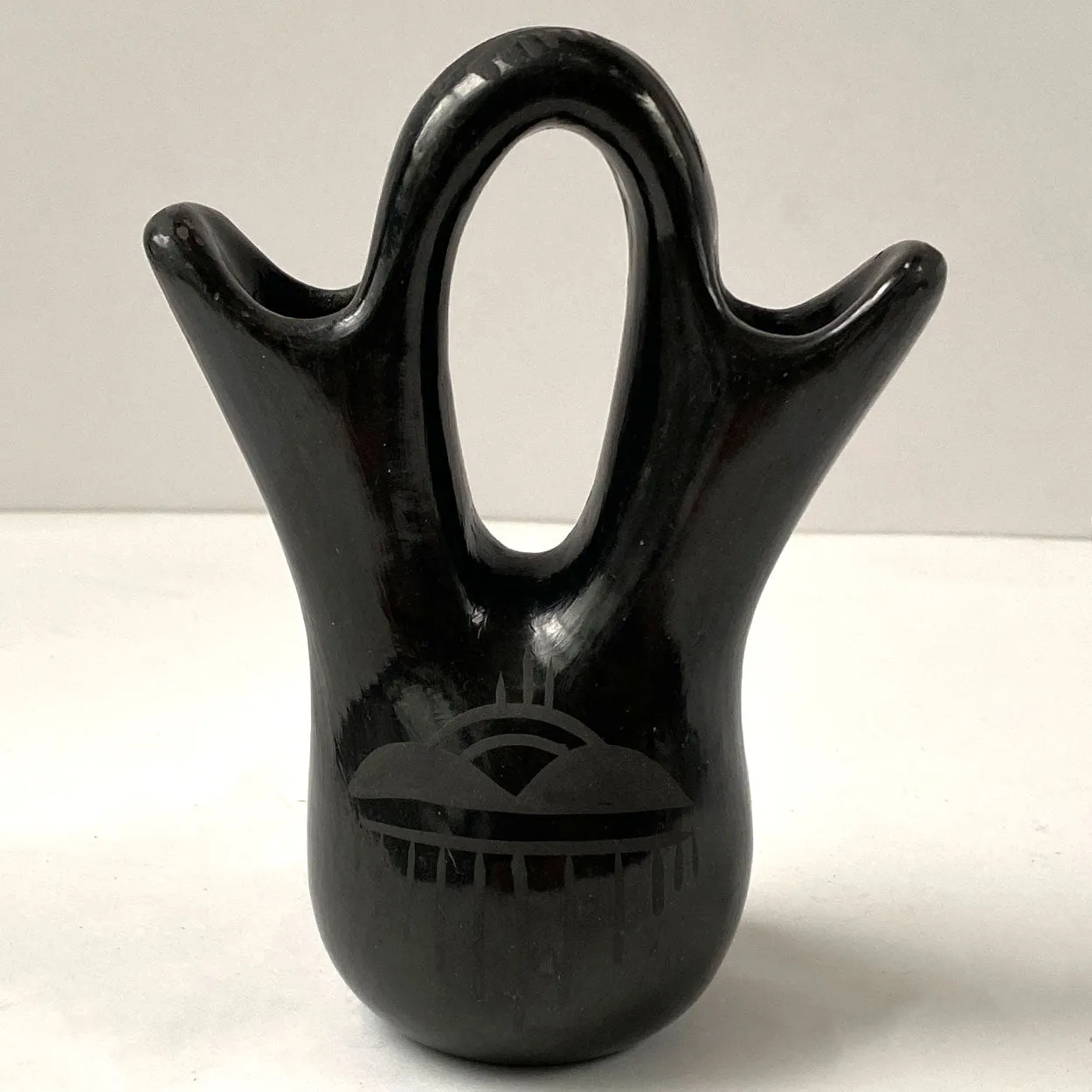 Native American Maria Santa Clara Blackware Pottery Wedding Vase Vessel