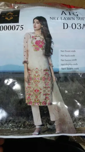 Net lawn dress by agha noor with lawn inner Model # L 1162