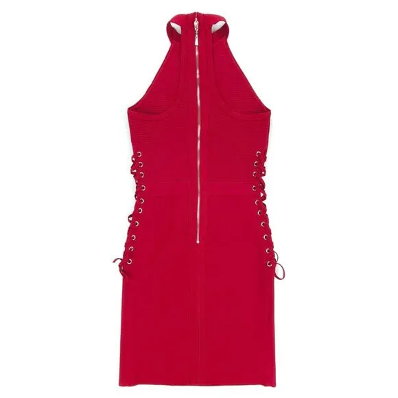 NWT NBD x Naven Jada Lace-Up Cutout Mini Bandage Dress Samba Red 90s Y2k Party