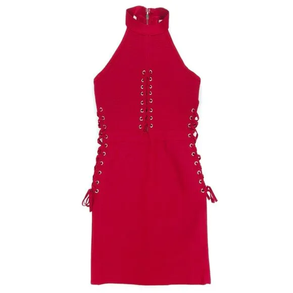 NWT NBD x Naven Jada Lace-Up Cutout Mini Bandage Dress Samba Red 90s Y2k Party
