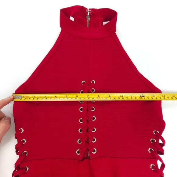 NWT NBD x Naven Jada Lace-Up Cutout Mini Bandage Dress Samba Red 90s Y2k Party