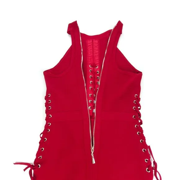 NWT NBD x Naven Jada Lace-Up Cutout Mini Bandage Dress Samba Red 90s Y2k Party