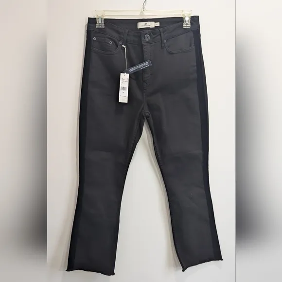 NWT Vineyard Vines High Rise Kick Flare Jet Black Jeans Tuxedo Stripe Size 30