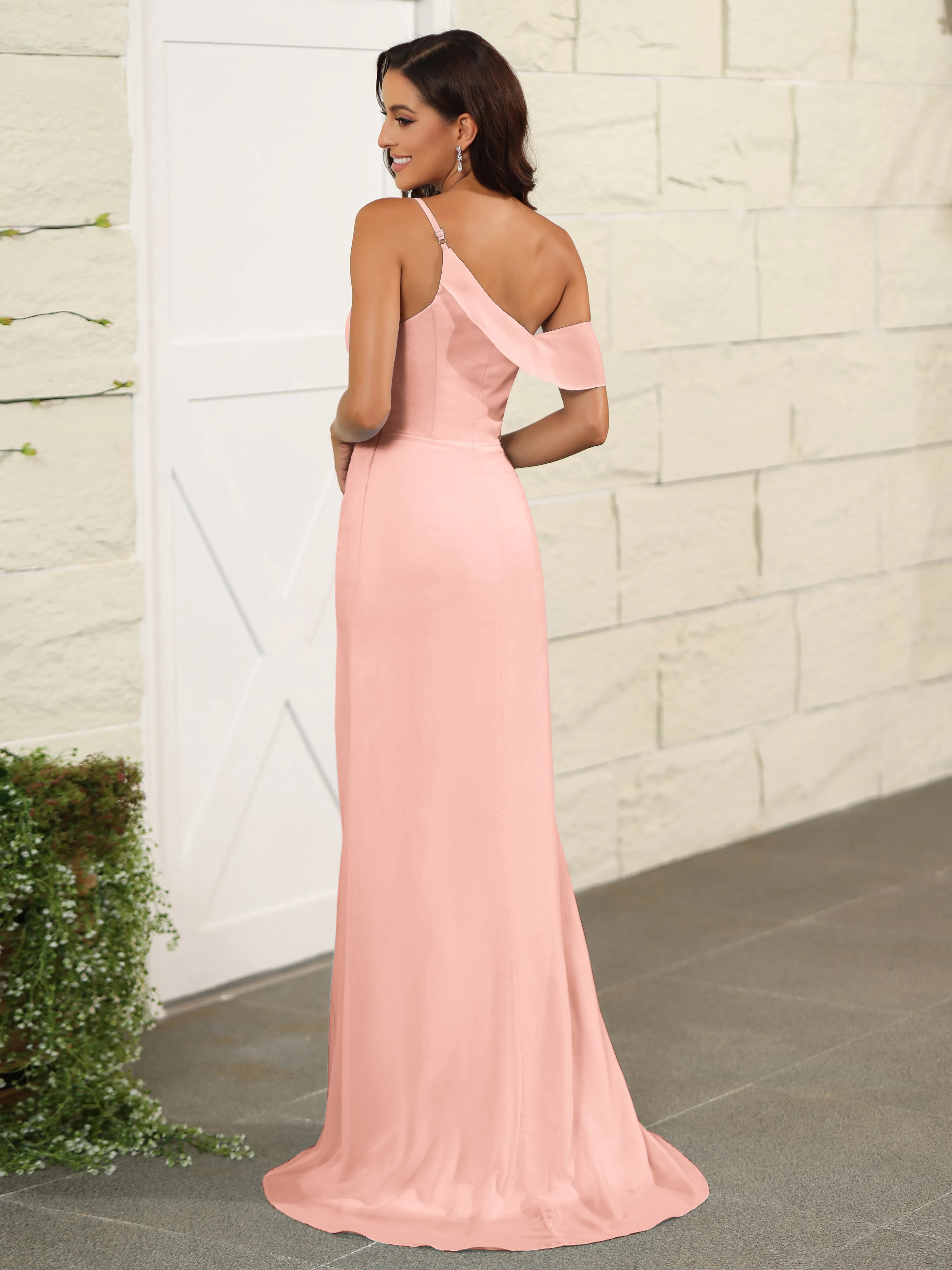 One Shoulder Chiffon Long Bridesmaid Dress with Slit