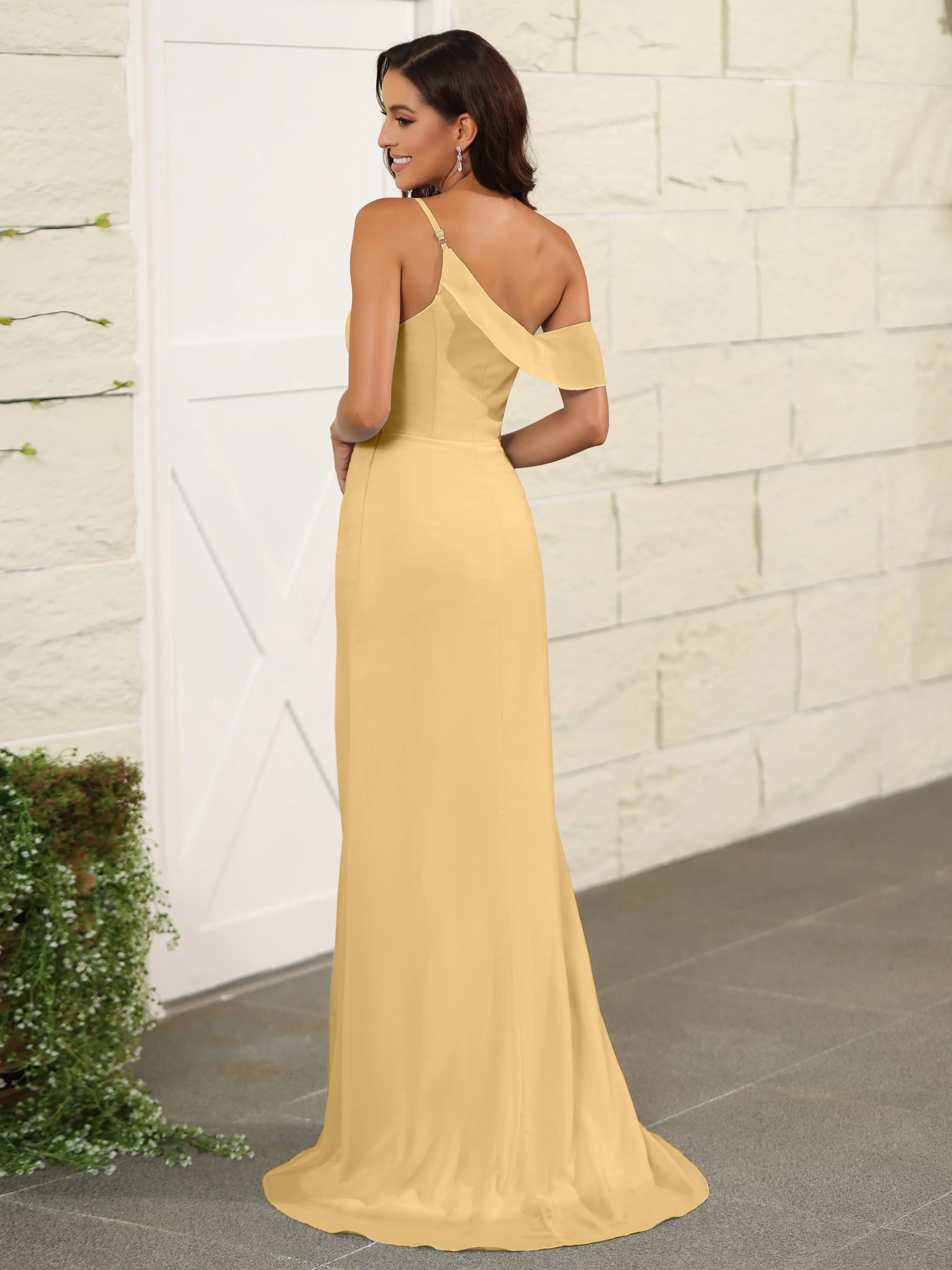 One Shoulder Chiffon Long Bridesmaid Dress with Slit