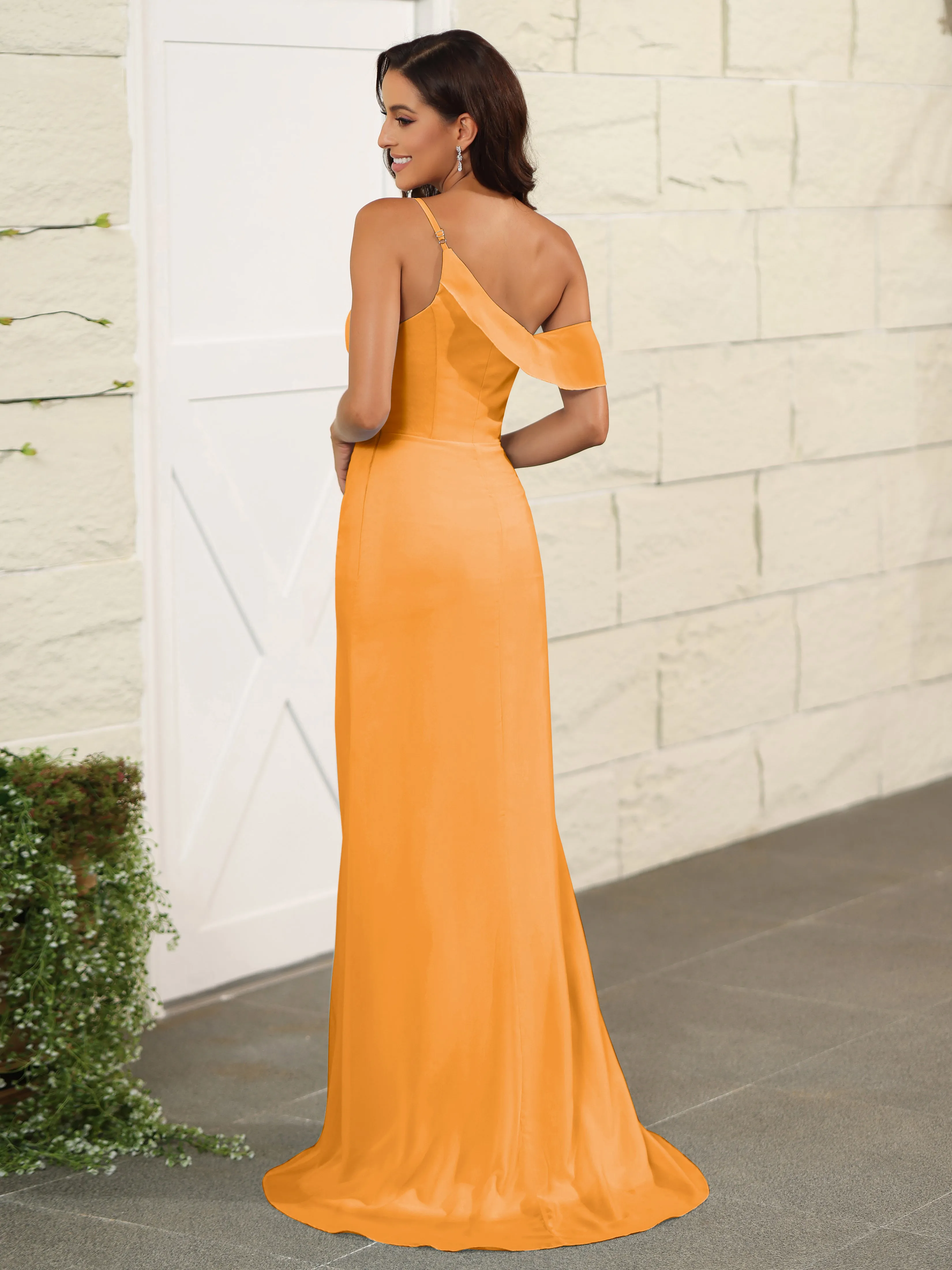 One Shoulder Chiffon Long Bridesmaid Dress with Slit
