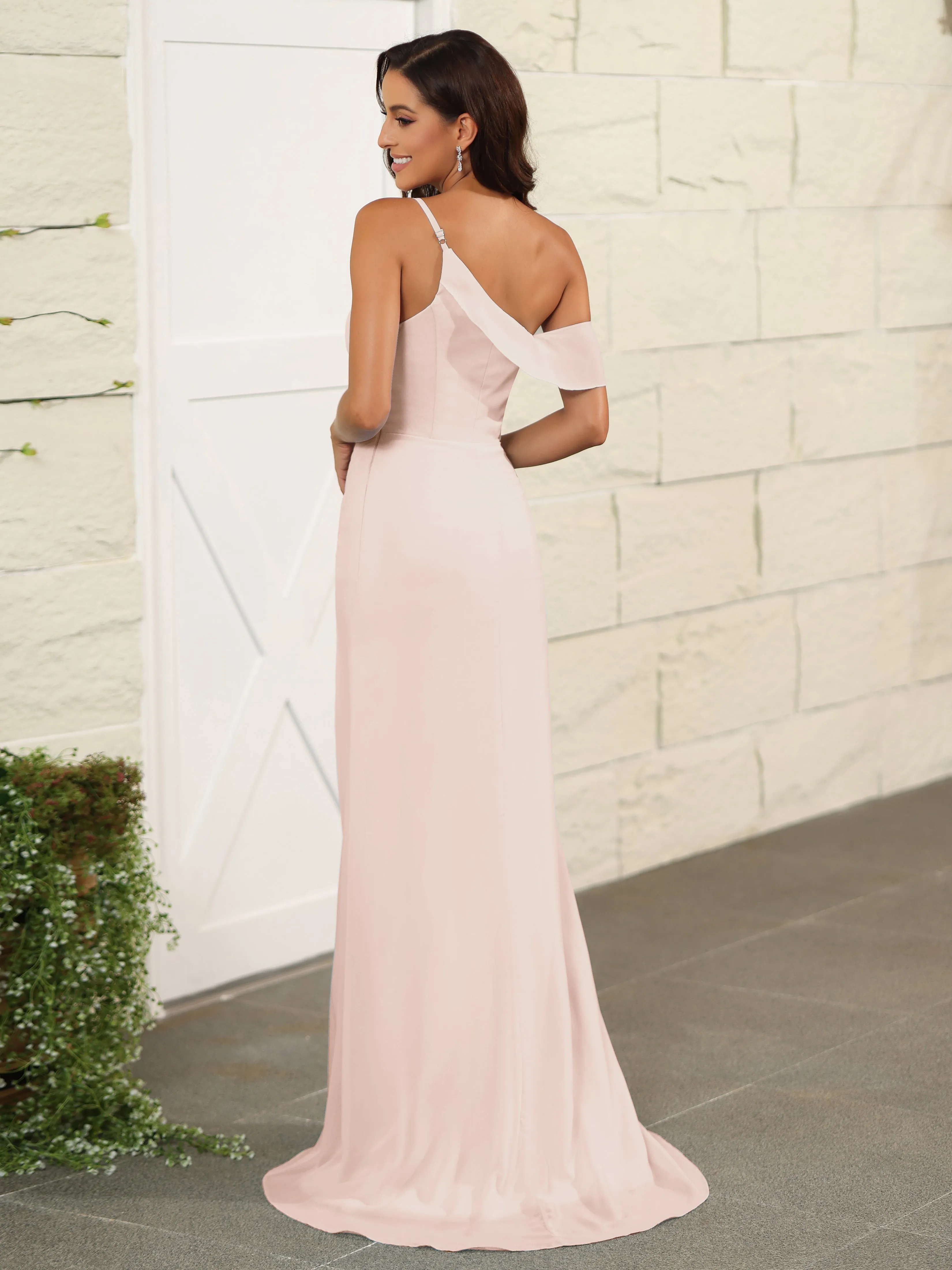 One Shoulder Chiffon Long Bridesmaid Dress with Slit