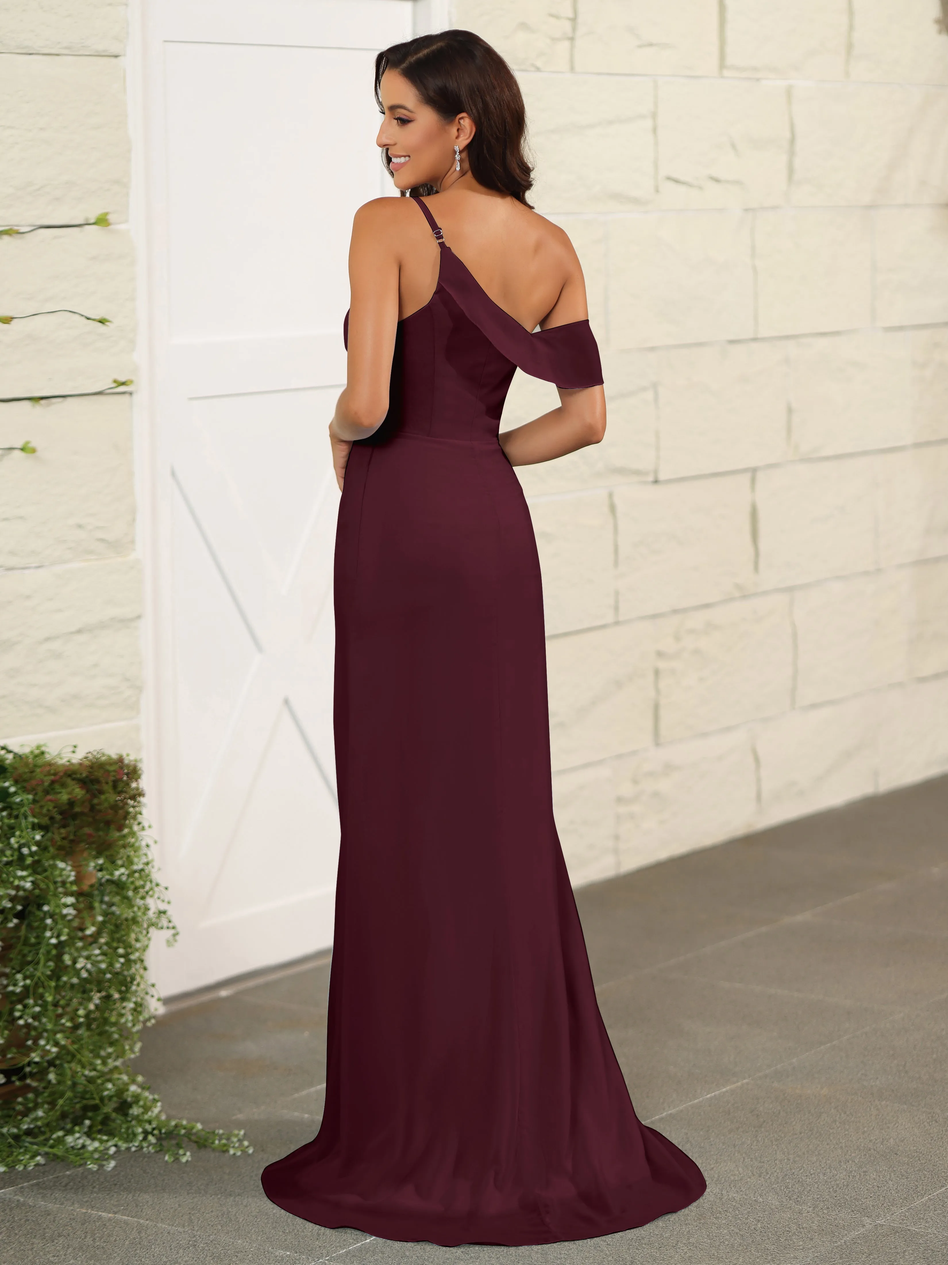 One Shoulder Chiffon Long Bridesmaid Dress with Slit