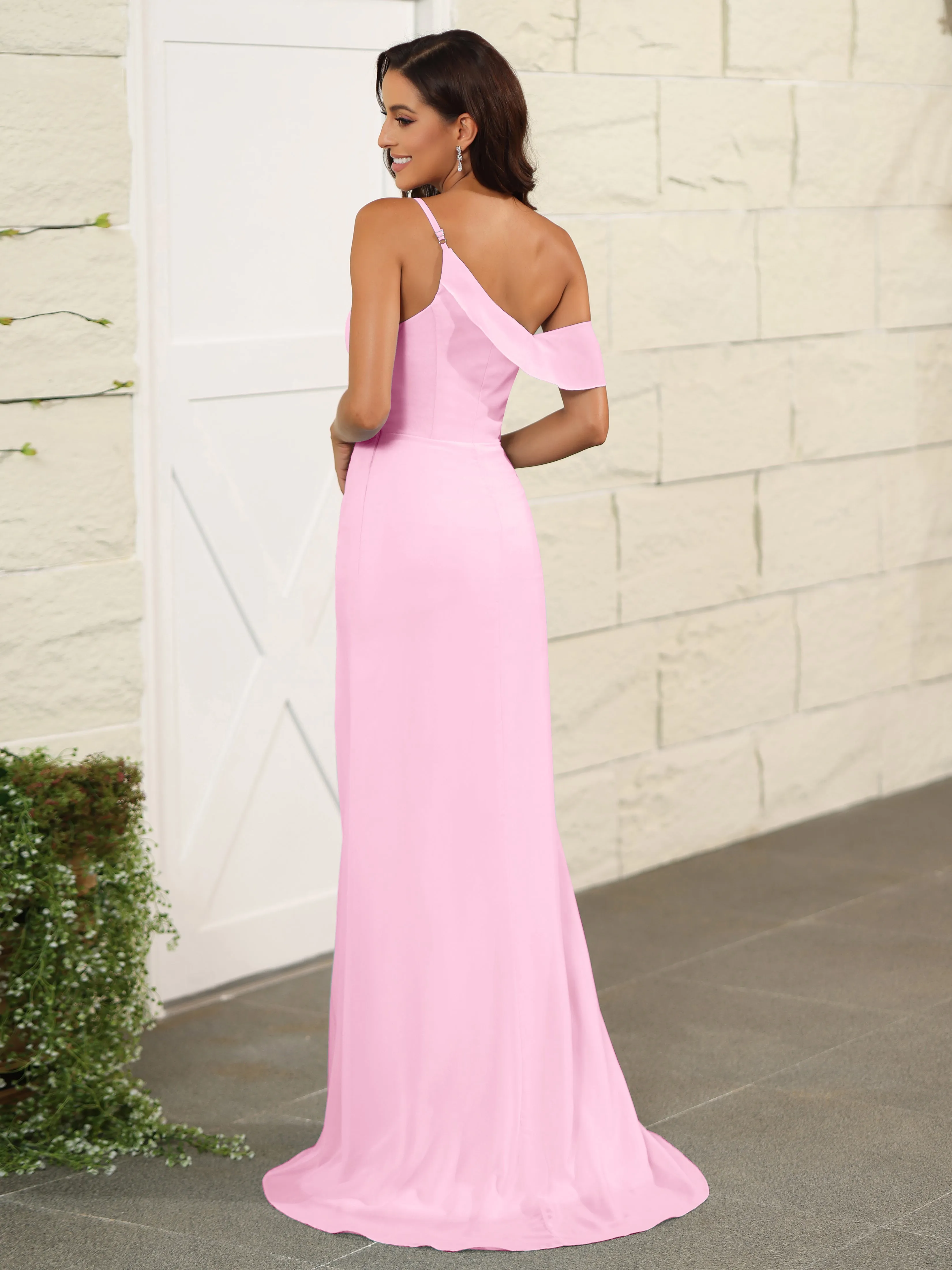 One Shoulder Chiffon Long Bridesmaid Dress with Slit