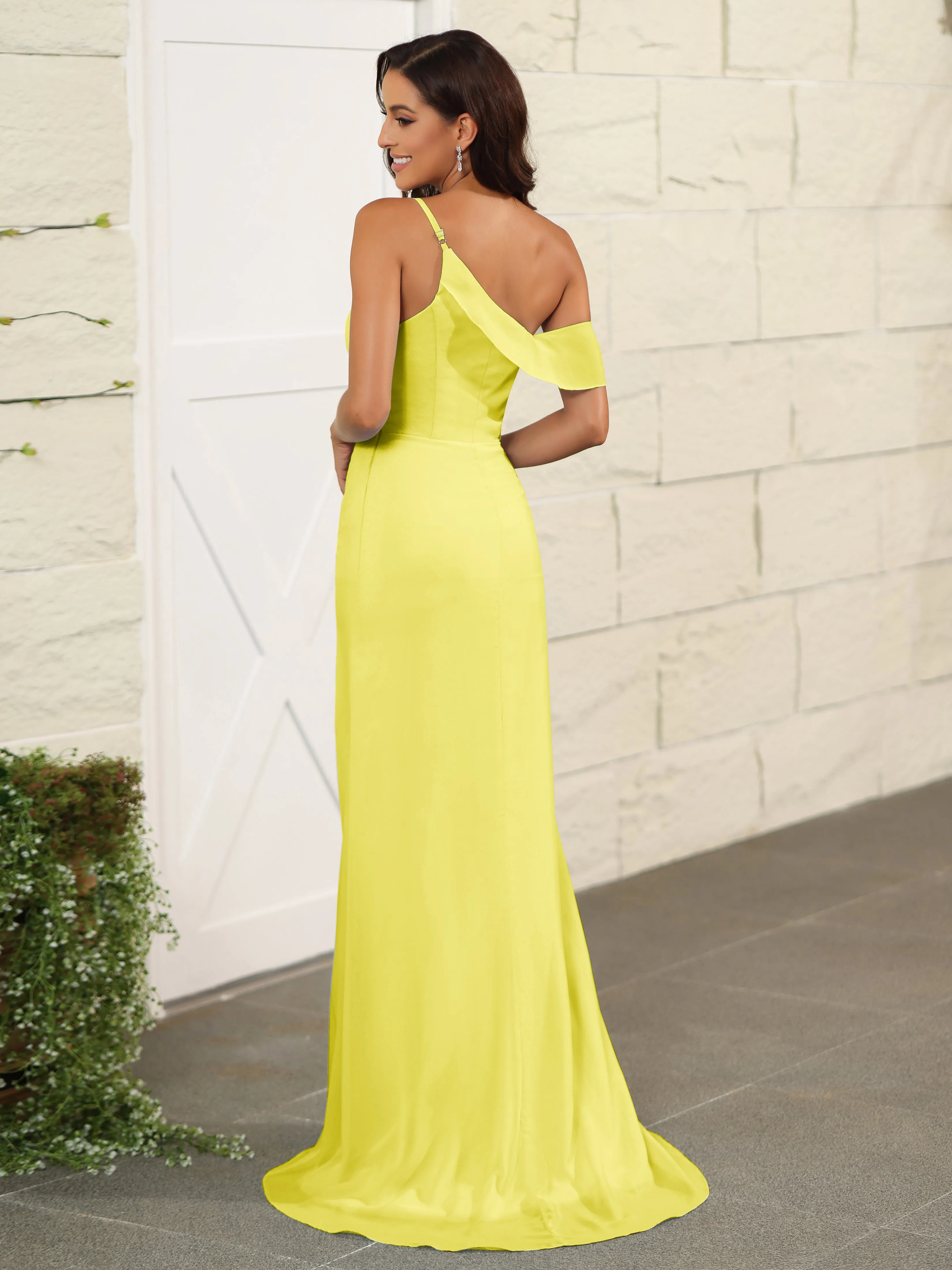 One Shoulder Chiffon Long Bridesmaid Dress with Slit