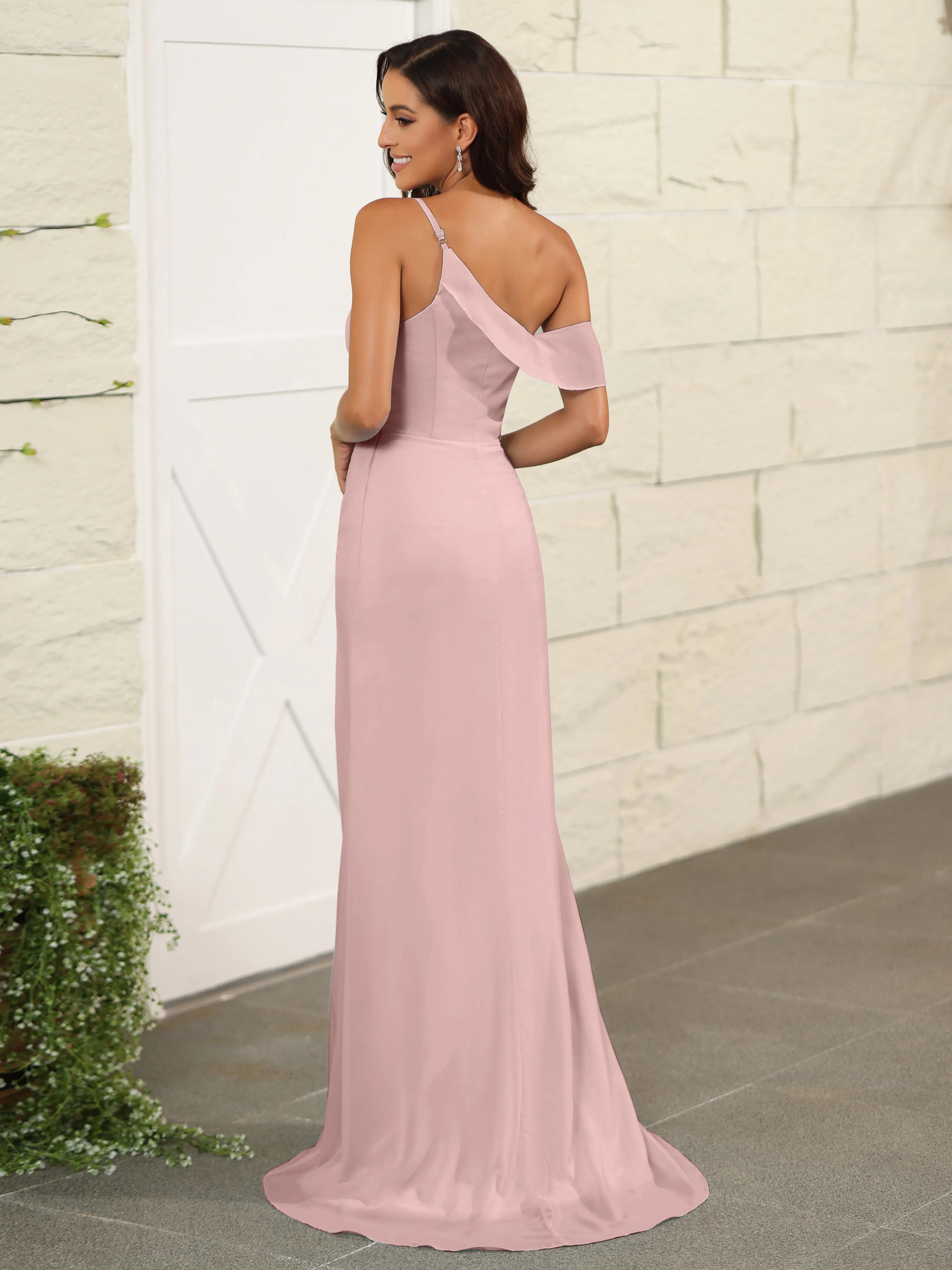 One Shoulder Chiffon Long Bridesmaid Dress with Slit